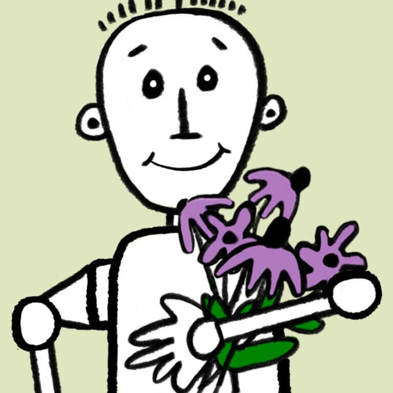 ChatGPT robot holding flowers